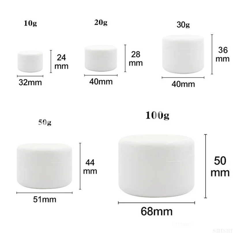 50pcs White Cosmetic Jars with Inner Liners, Refillable Makeup Containers, Plastic Cream Case for Travel 10g 20g 30g 50g 100g