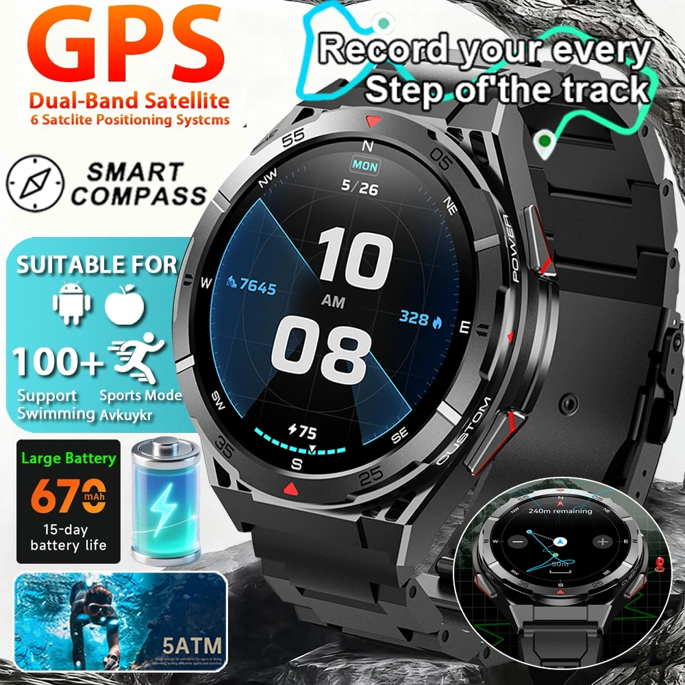 

New Outdoor Built-in GPS Smart Watch Men 1.43'' AMOLED Display Compass 3ATM Waterproof Swimming Grade Bluetooth Call Smartwatch