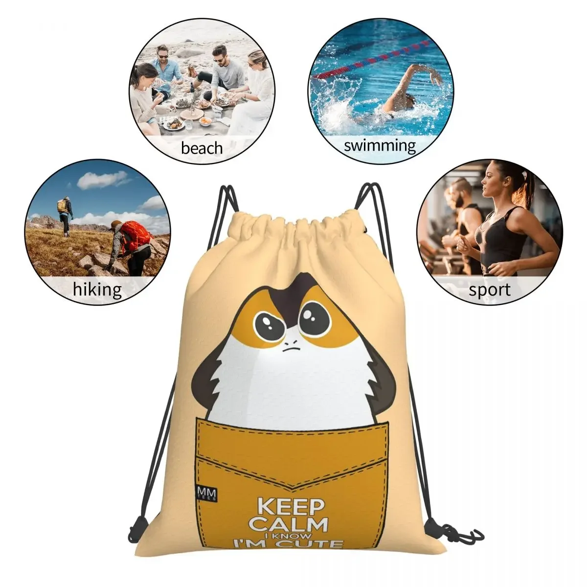 Keep Calm I Know I'm cute-porg-mochilas con bolsillo para camisa, bolsas con cordón, paquete de cordón, bolsa deportiva, bolsa de libros