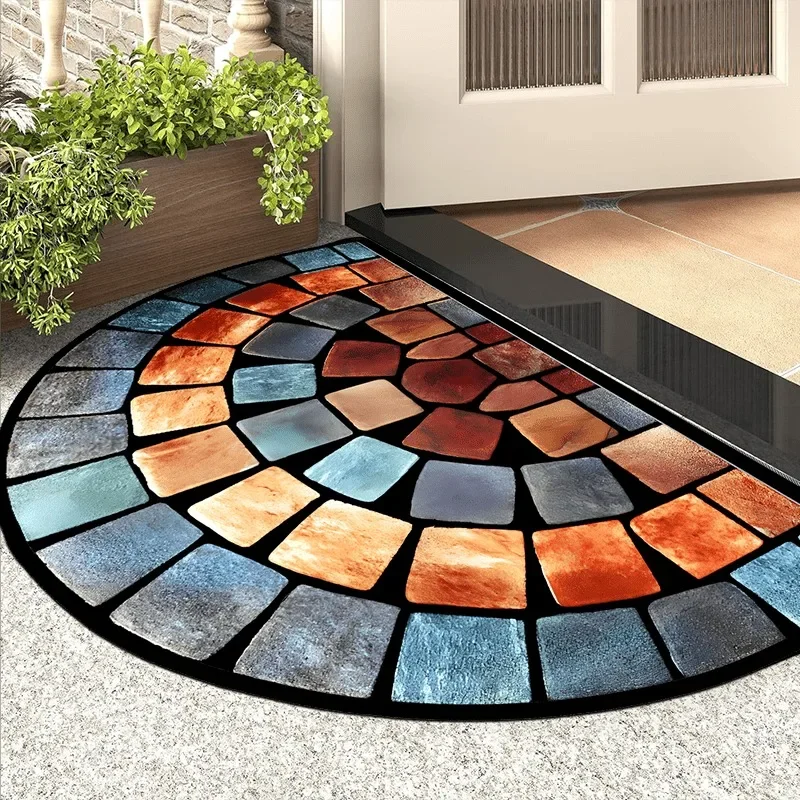 Entrance Door Mat Semi-circular Carpet House Doormat Home Outdoor Rug Colored Bricks Decoration Floor Mats Felpudo De Entrada