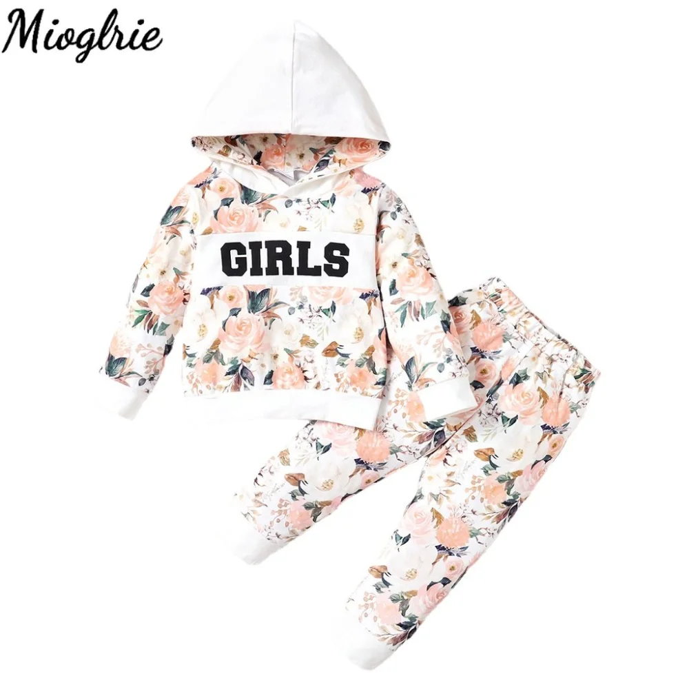 

2022 Baby Girl Winter Clothes Floral Hooded Sweatshirt Long Sleeve Shirt Pant 2Pcs Baby Girl Outfit Set Toddler Girl Clothes