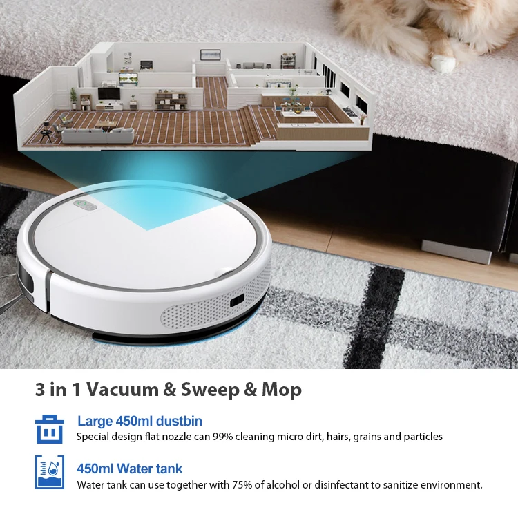 Smart Floor Cleaning Robot Vacuum Cleaner Wet Dry Mop Aspiradora Auto Sweeper with Water Tank Household Hard Floor Care