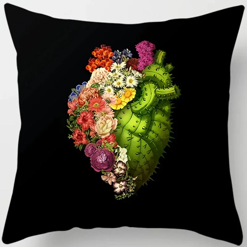 Skull Heart Print Collection Cushion Cover Sofa Office Pillowcase Peach Blossom Decoration Rainbow  Home Decor