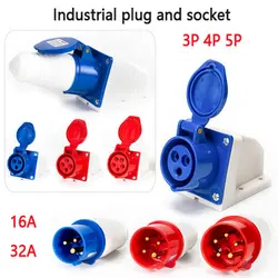 IP44 Industrial Plug and Socket Waterproof Connector 3PIN 4PIN 5PIN 16A/32A  Waterproof Electrical Connection Wall Mount Socket