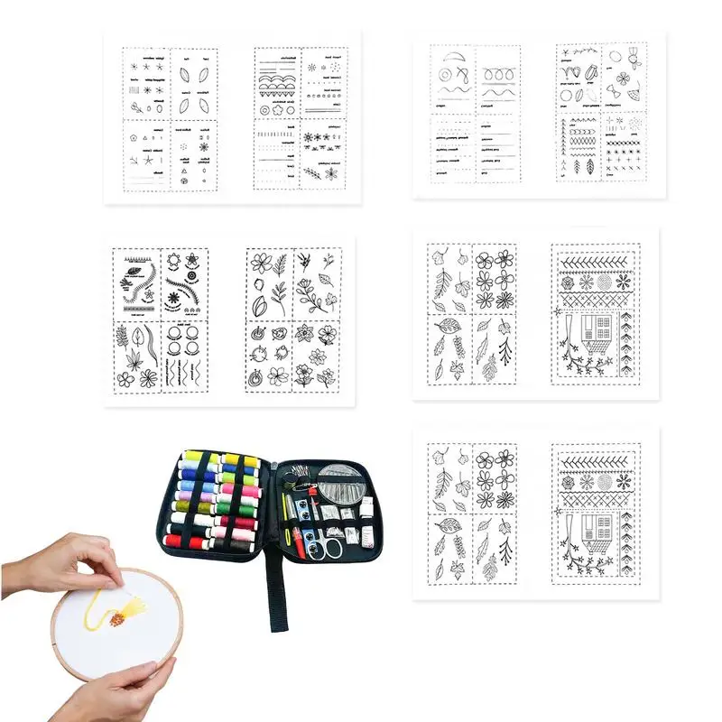 

Handmade sewing set Embroidery Pattern Book with storage bag+needle+thread Embroidery Stitches Practice Kit sewing supplies