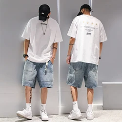 Fashion Casual Denim Shorts Men's Trend Ins Youth Pop Summer Wear Japanese Gothic Hip Hop Loose Casual Cargo Five Quarter Pants