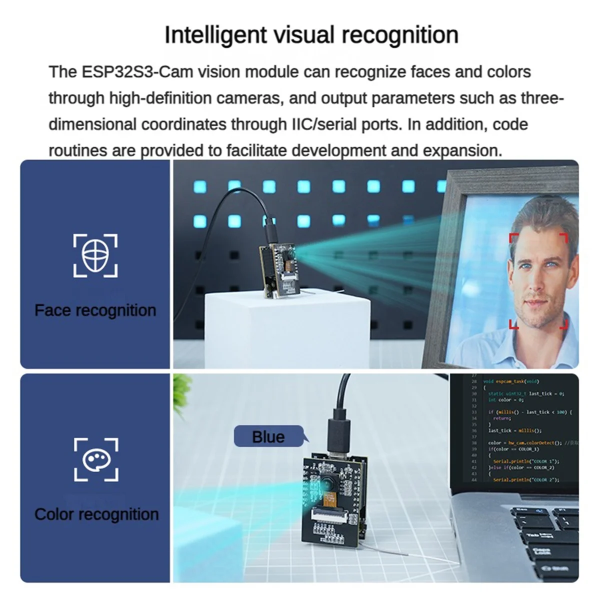 A07I ESP32-S3 WLAN-Kameramodul AI Vision Modul unterstützt WiFi-Videoübertragung Gesichts- und Farberkennung Dual-Mode-Kit