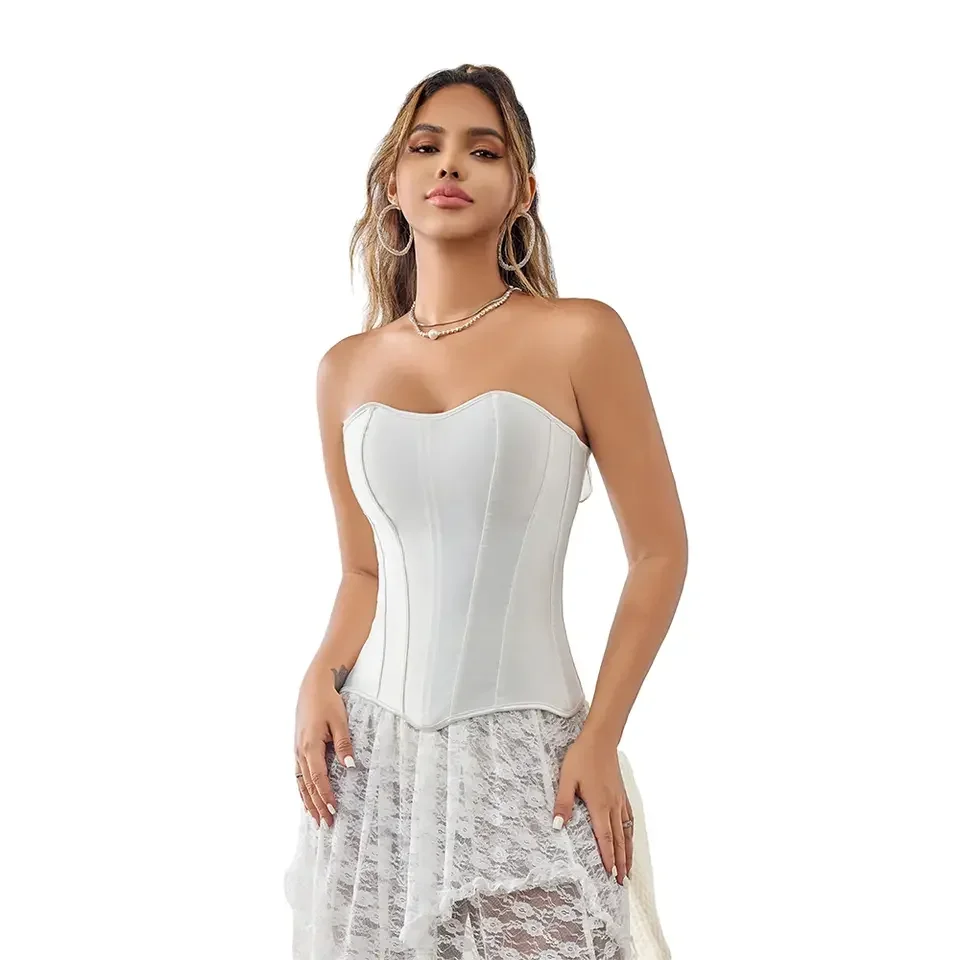 

Женский белый корсет с завышенной талией, топ на шнуровке без рукавов, готический стимпанк, бюстье, формирователь тела, нижнее белье, сексуальная винтажная черная одежда