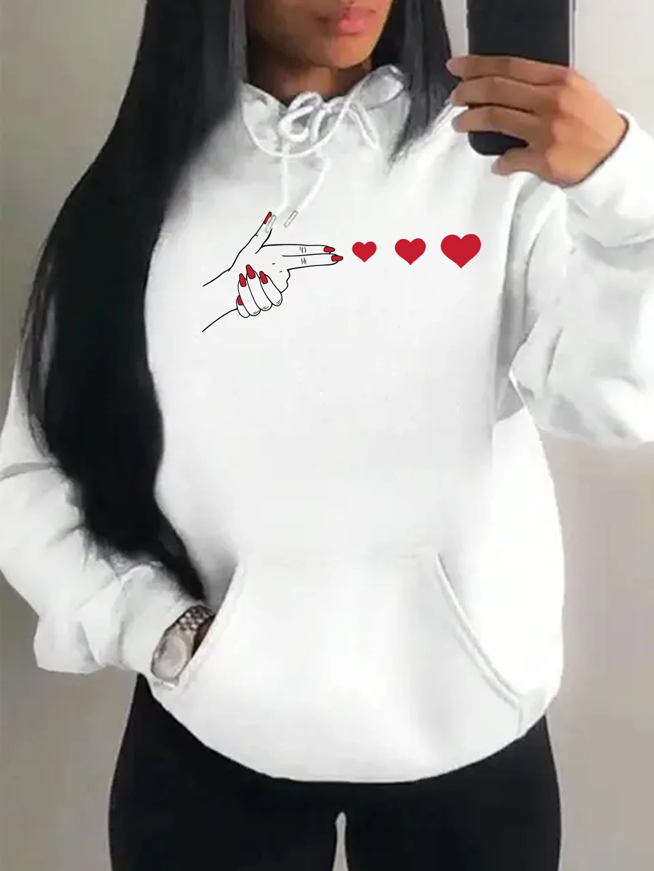 

Толстовка с ручным принтом Send Love By Hand, женская повседневная универсальная толстовка с капюшоном Y2K, флисовые свободные женские толстовки с карманами, осенние пуловеры унисекс