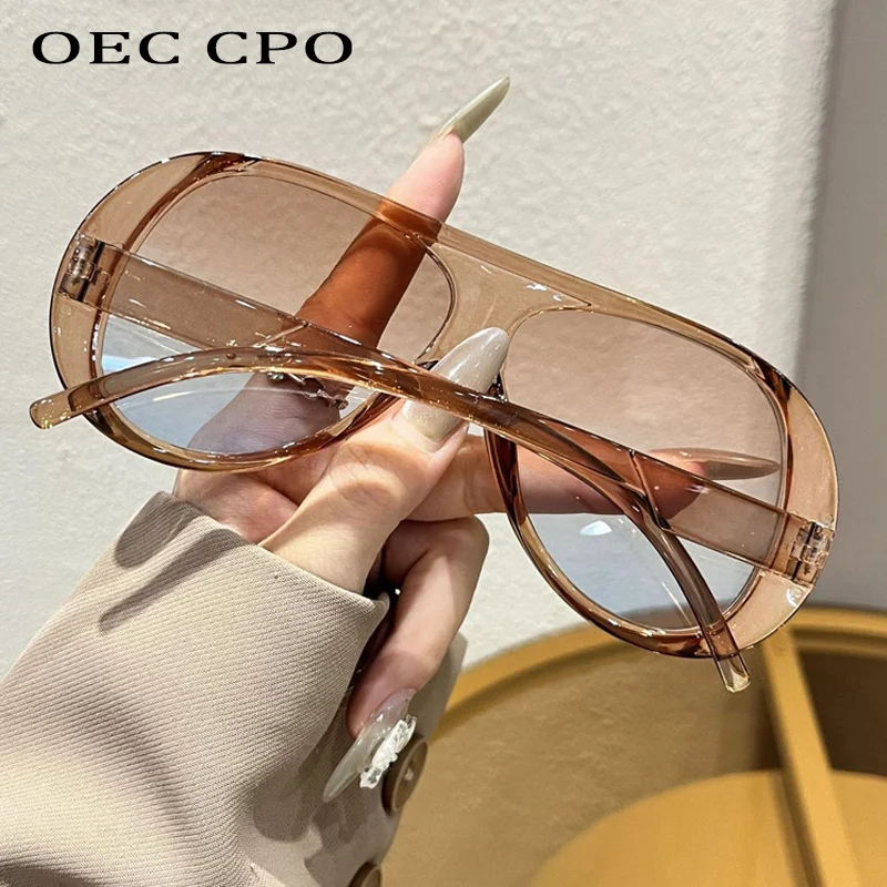 OEC CPO موضة مزدوجة الجسور الطيار النظارات الشمسية النساء إطار كبير ظلال UV400 نظارات شمسية الرجعية الإناث برتقالي أصفر النظارات