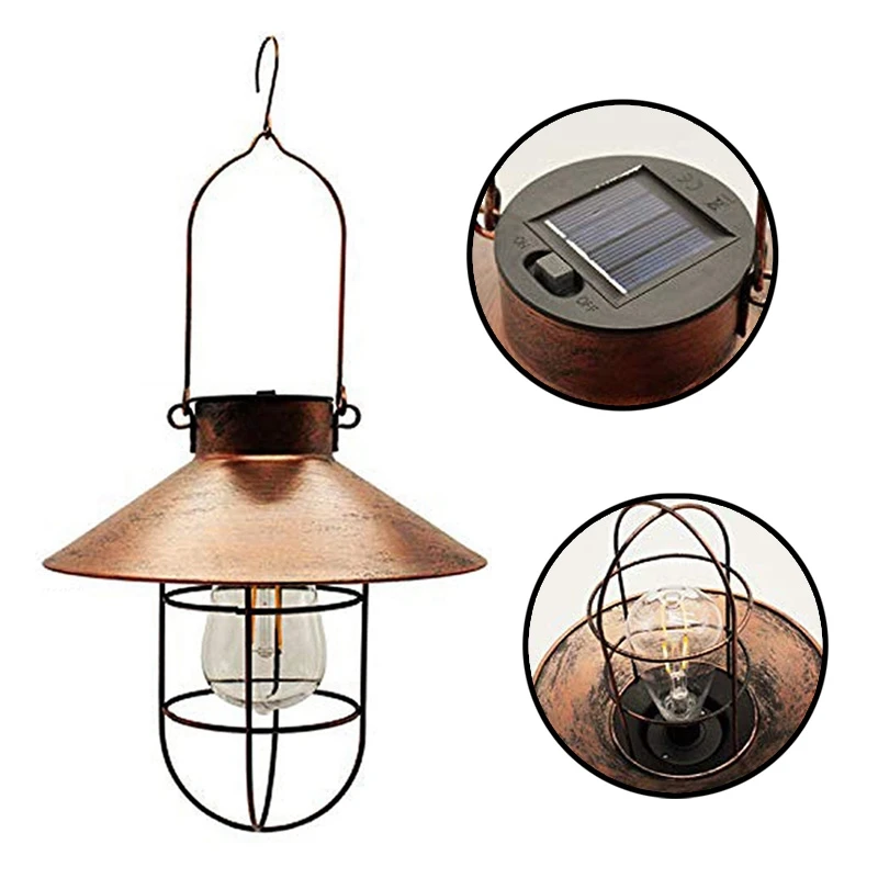 Lanterna solare luci a sospensione Decorative per esterni con gancio per pastore, luce solare decorativa a Led per cortile, giardino