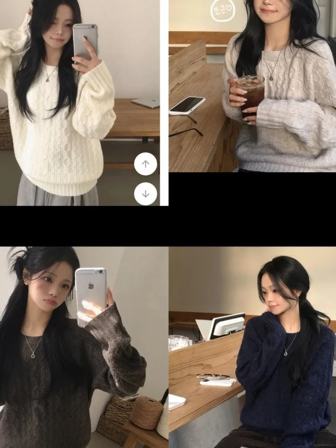 

Soft Knitted Autumn Winter Sweater Lazy Sle Neutral Retro High End Feeling Japanese Women's Faion Top Korean Version Twis...