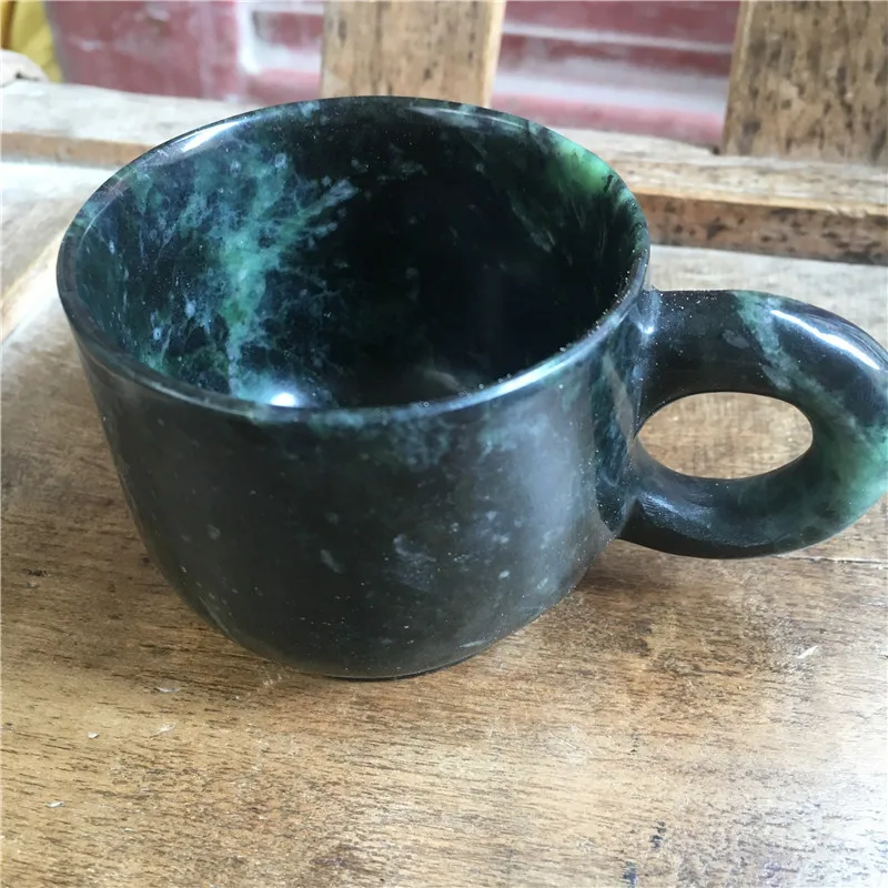

Natural Green Jade Teacup Mug Tibetan Medicine King Stone Magnet Health Gongfu Teaware Jades Milk Coffee Mugs Cup With Handle