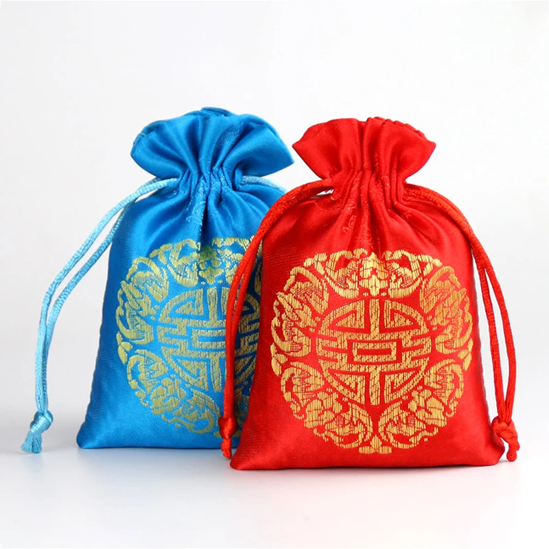 2pieces / Lot Gift Bag Wedding Candy Bag Jewelry Stationery Bag Brocade Drawstring Bag Small Cloth Bag Sachet Empty Bag