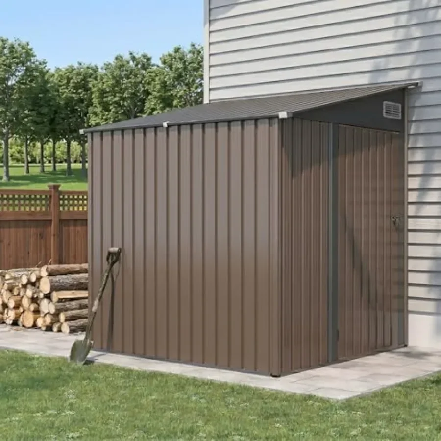 Garden Storage Shed, 7x5 Feet Lean-to Design, Galvanized Steel Construction, Gray Finish, Rust-resistant and Weatherproof