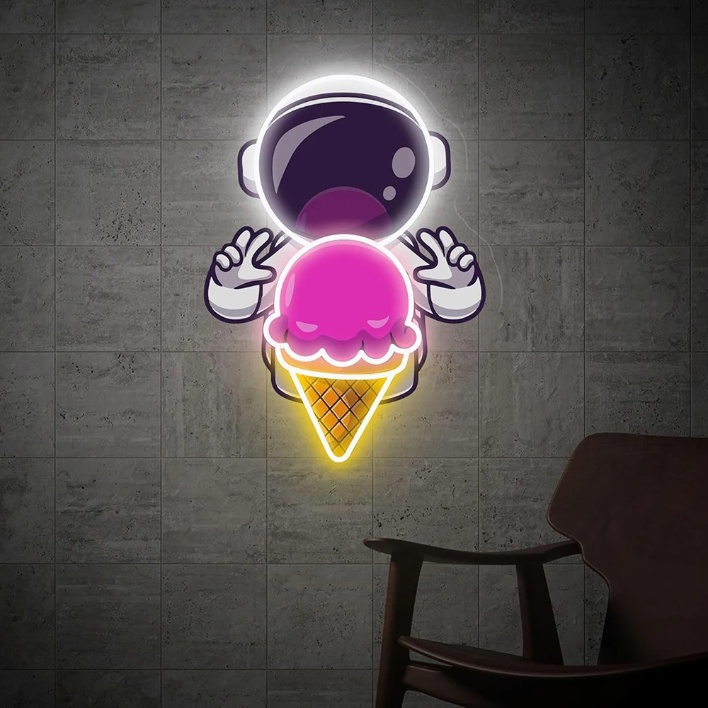 Astronaut Ice Cream Art Work Led Neon Sign Light for Ice Cream Shop Cafe Bar Wall Decor Custom Business Logo Signage Neon Light