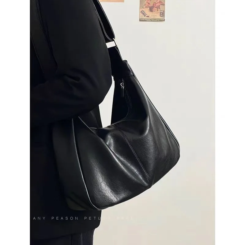 Minimalist Soft Leather Hobo Bag Adjustable Shoulder Strap Large Capacity Vintage Casual Women Daily Crossbody Handbag