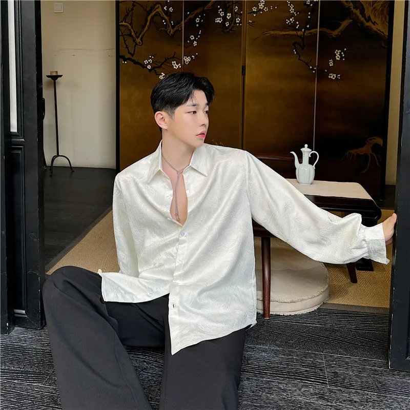 

Summer Thin Long Sve Men's irt Casual Loose Fit Floral Embroidery High End Feeling Cool Haome M Faion Top