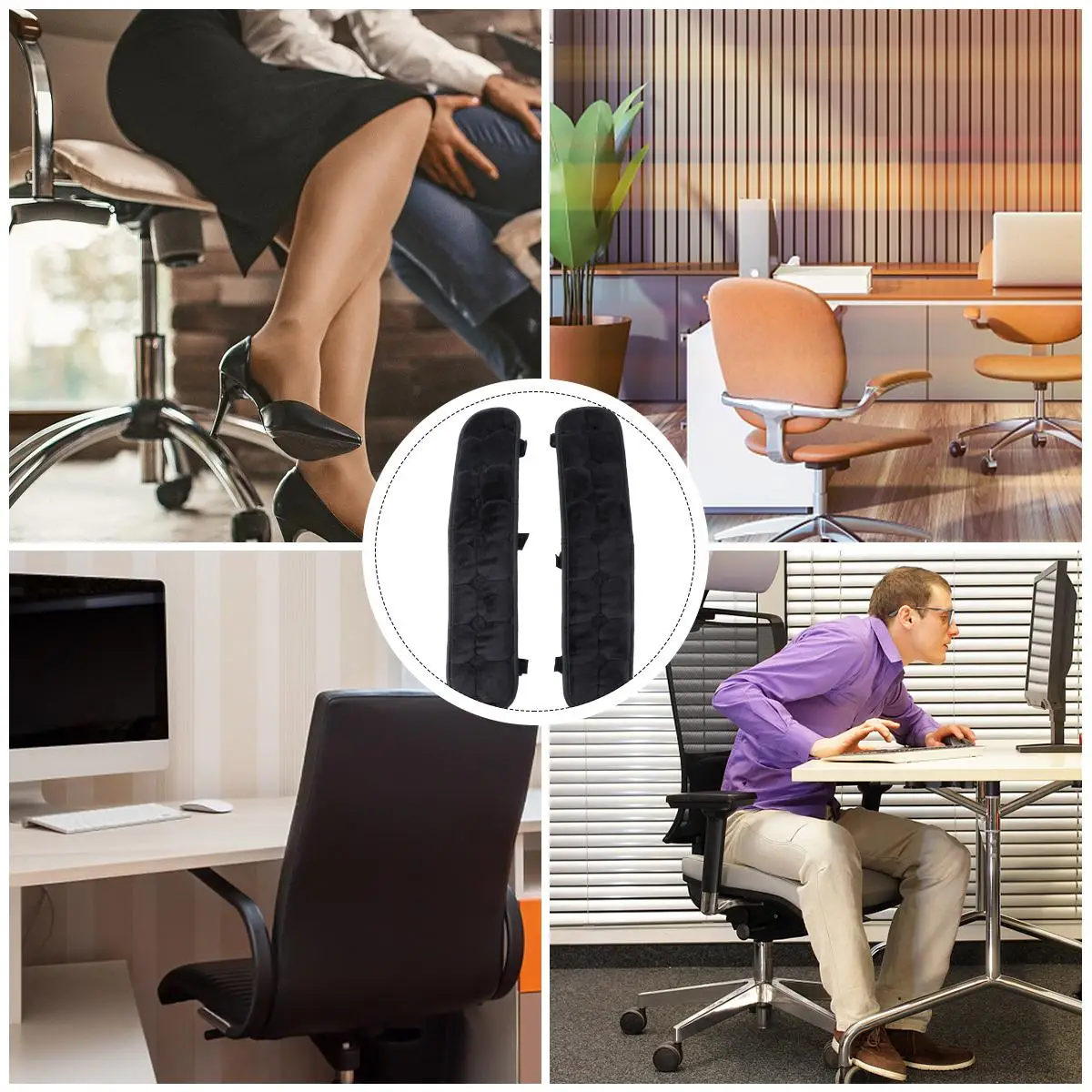 

2 Pcs Chair Armrest Pads 45x10cm Crystal Velvet Black with Straps for Office Gaming Chairs Armrest Covers Easy to Clean