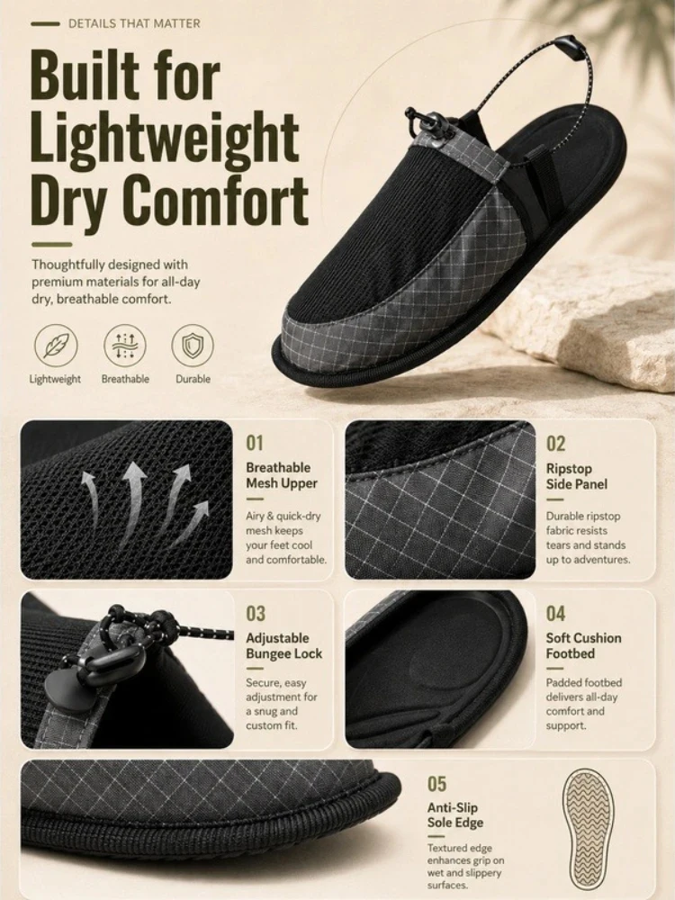 Faltbare, schnelltrocknende Wasserschuhe, rutschfeste Barfuß-Watsschuhe, leichte Reise-, Strand-, Camping-, Hotel-, tragbare Outdoor-Sandalen – Detail 5