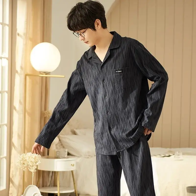 COUPLE Fashion Pyjamas Sets Men Long Sleeve Solid Casual Sleepwear Pajamas Set Women Turn-down Collar Soft Comefortable Homewear