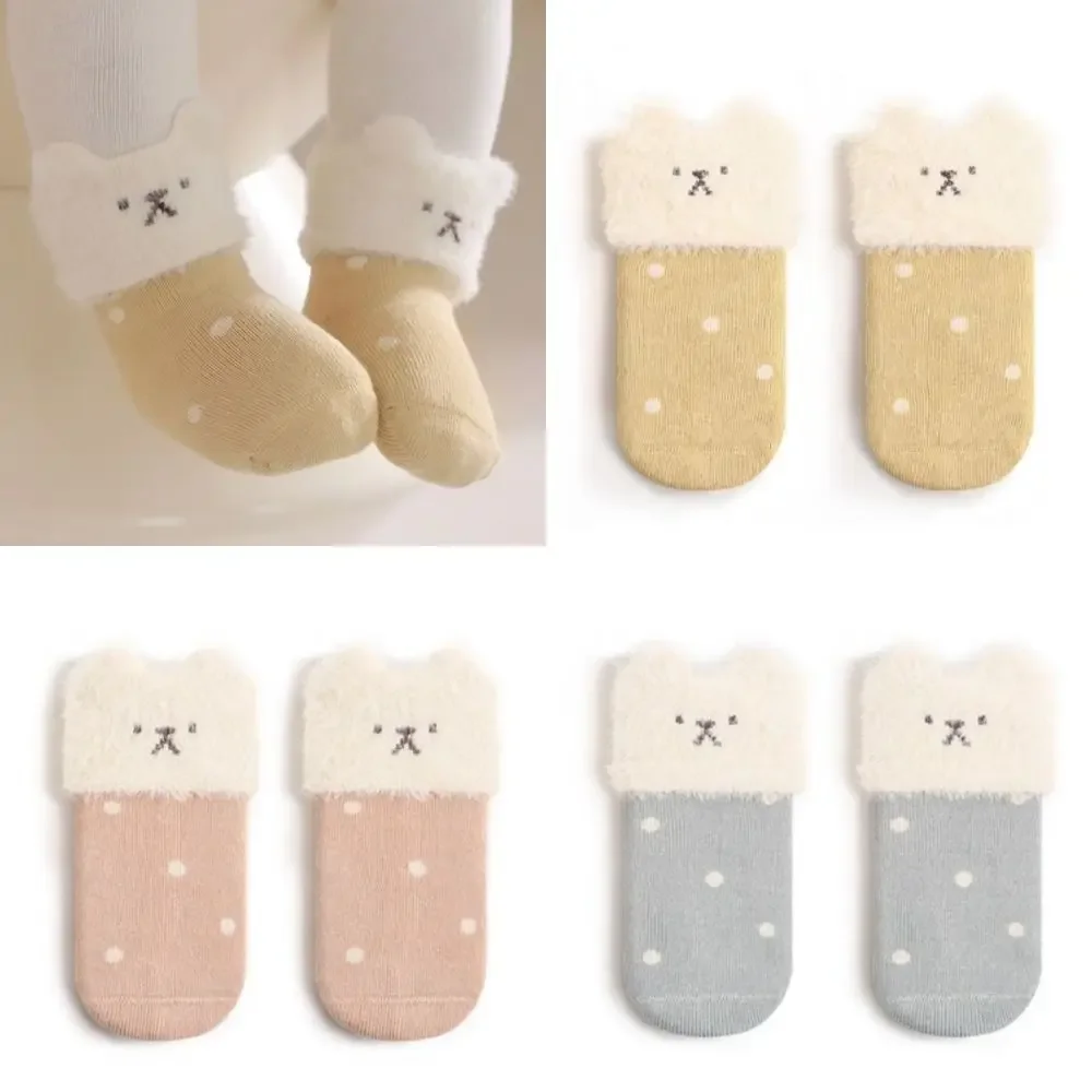 

2 пары новых милых зимних носков, дышащие утолщенные теплые носки для новорожденных, носки средней длины с мультяшными кроликами для детей 0-3 лет