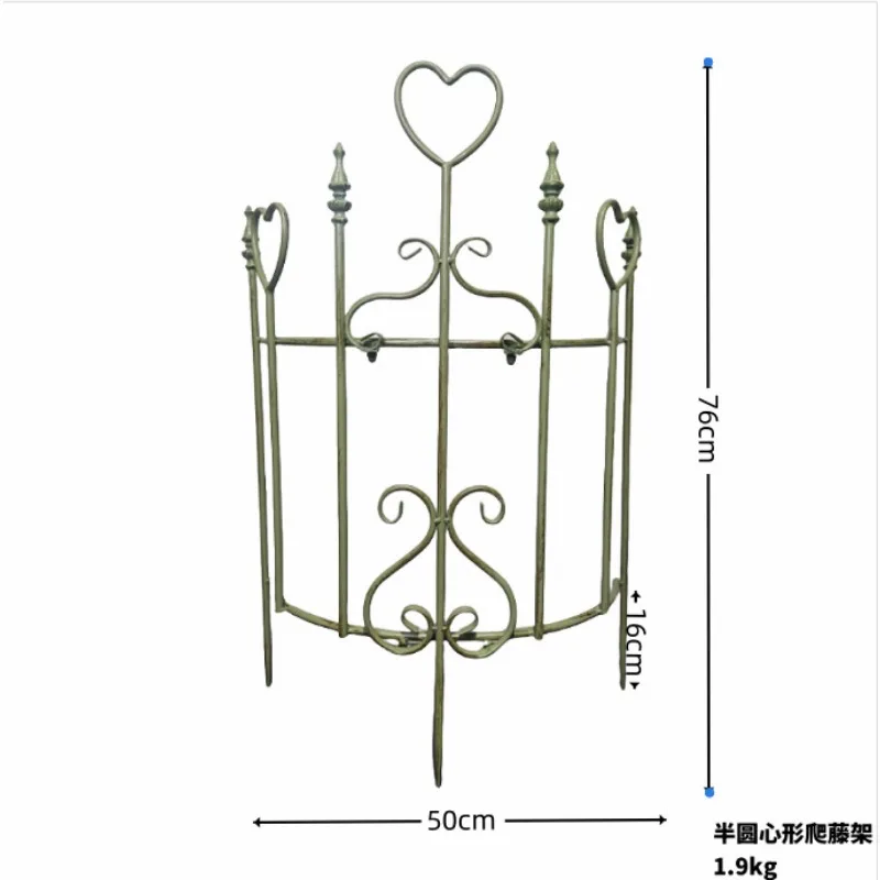 Vintage เก่าครึ่งวงกลมรั้วหัวใจชนบทเหล็กปีนเขากรอบสําหรับ Garden Cottage Plant สนับสนุนทนทานรั้วตกแต่ง