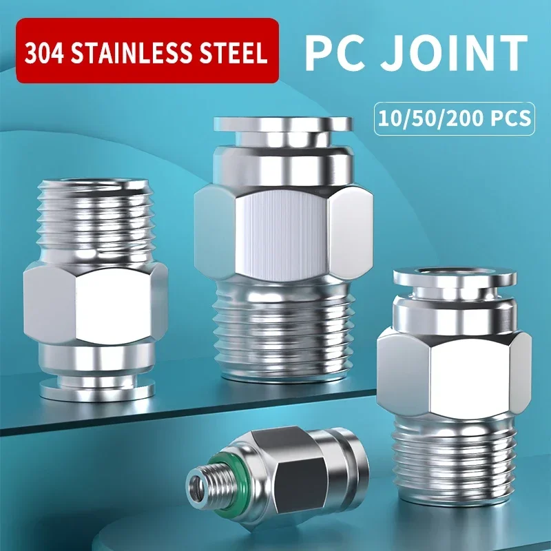 

PC 1/8" 1/4" 3/8" 1/2" BSP NPT Male 4 6 8 10 12 14 16 mm Tube Fitting Stainless Quick Push In Connector Pneumatic Air Compressor