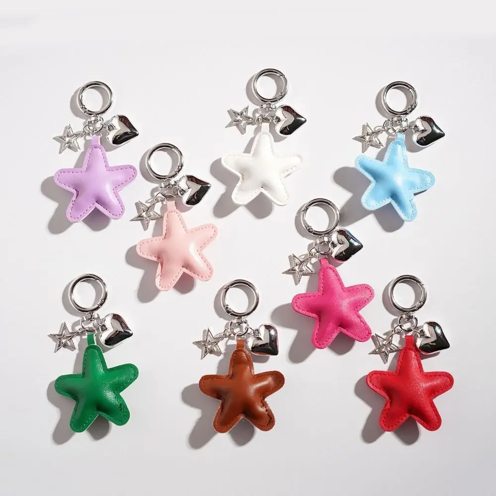 Charm PU Star Shape Keychain Heart Star Car Key Holder Leather Keyring Bag Hanger Backpack Decor Colorful Pendant Bag Hanging