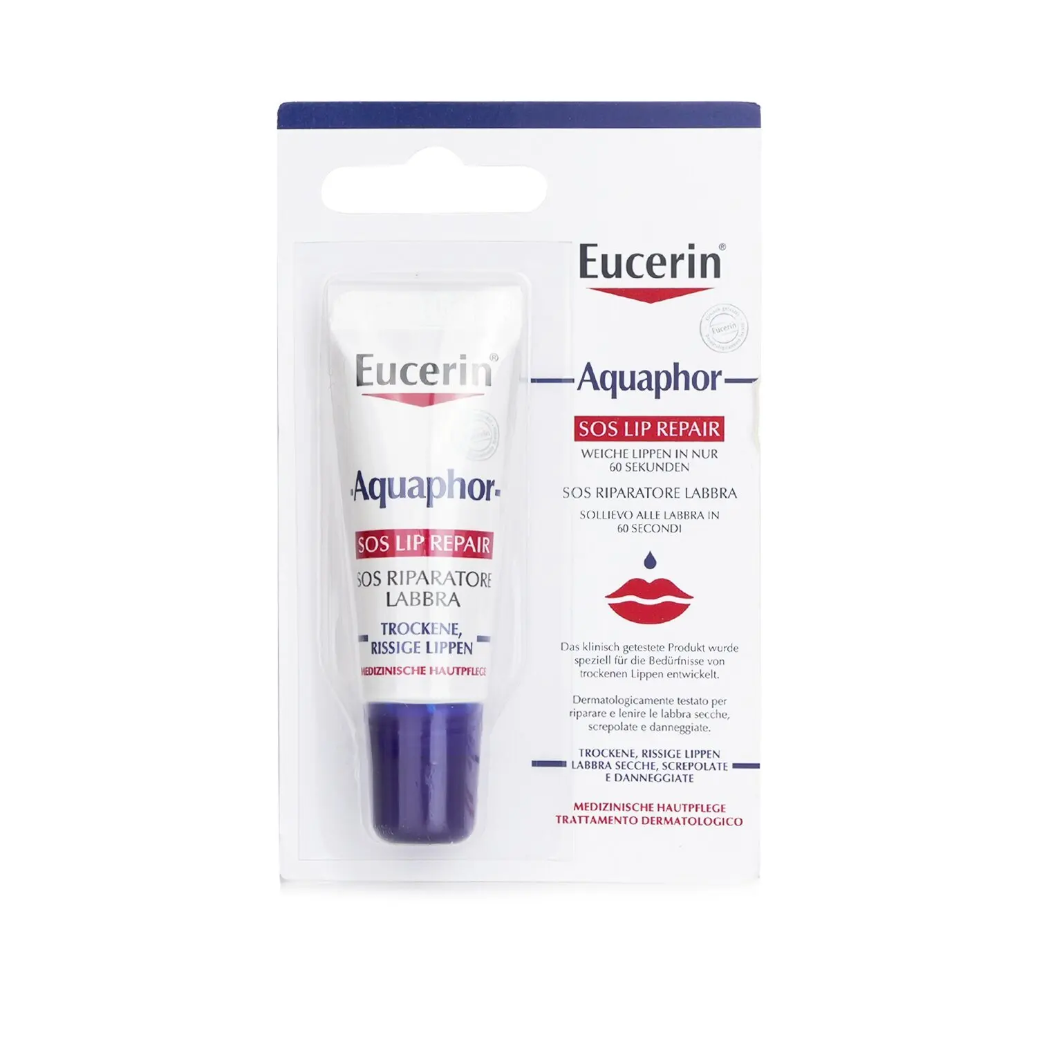 Eucerin Aquaphor Bálsamo Labial SOS 10ml – Hidratación y Reparación para Labios Secos y Agrietados