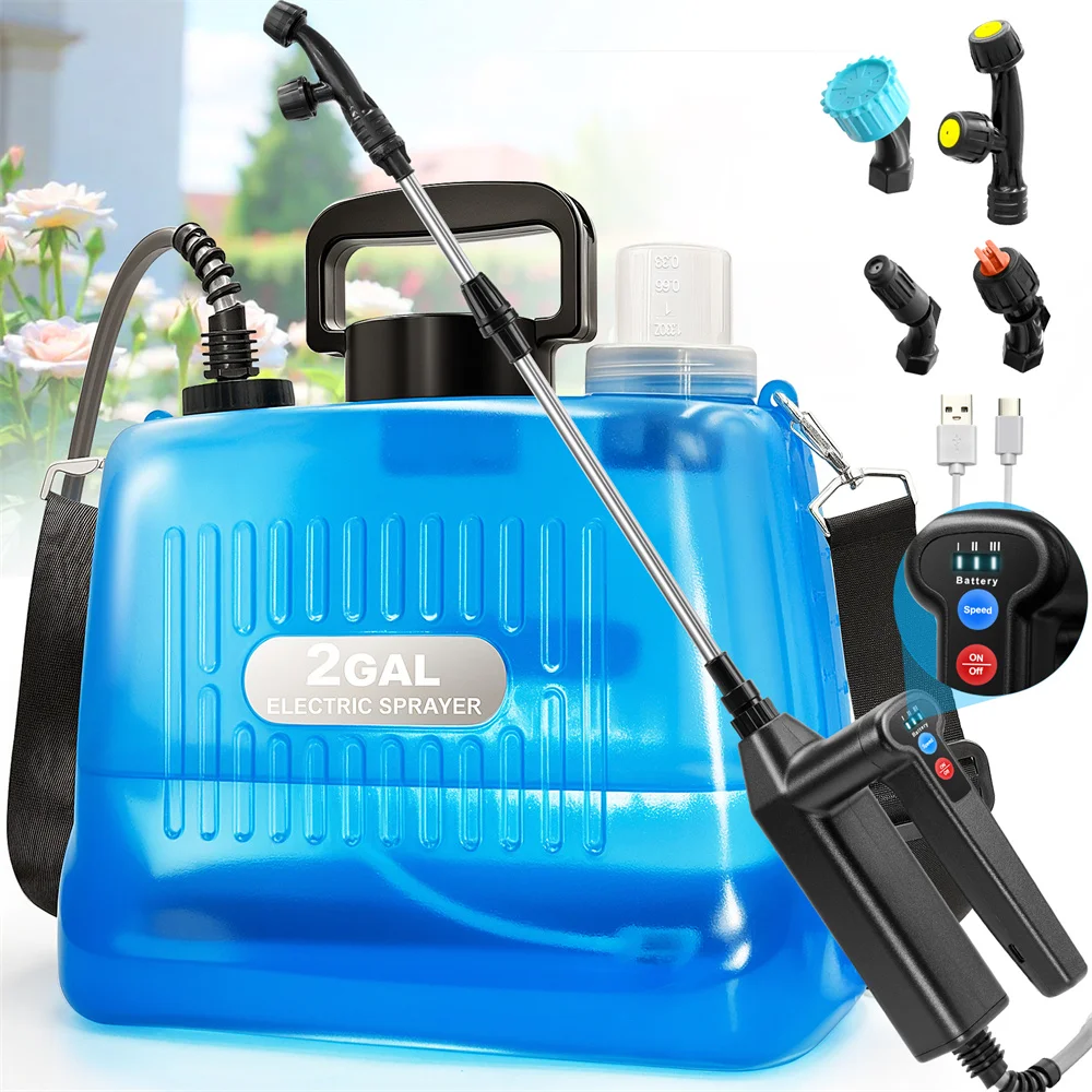 Battery Powered Sprayer 2 Gallon,New Electric Garden Sprayer with 3 Spray Force,23.6