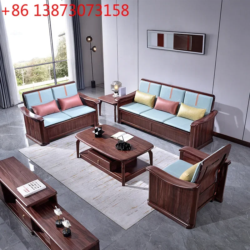 

Диван из массива дерева для современной гостиной, комбинация 1+2+3, для больших квартир и вилл, в стиле легкой роскоши, из эбенового дерева, элитная мебель.