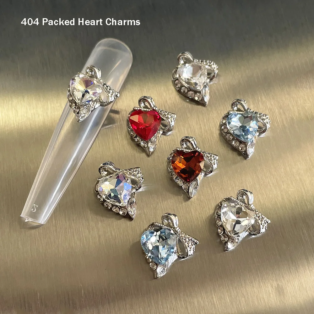 

-Packed Love- Sparkling Heart Crystal Stack Charms Bow Knot Adorn Crooked Heart Bottom Jewelry Chic Nail Gift Gems Alloys 404art