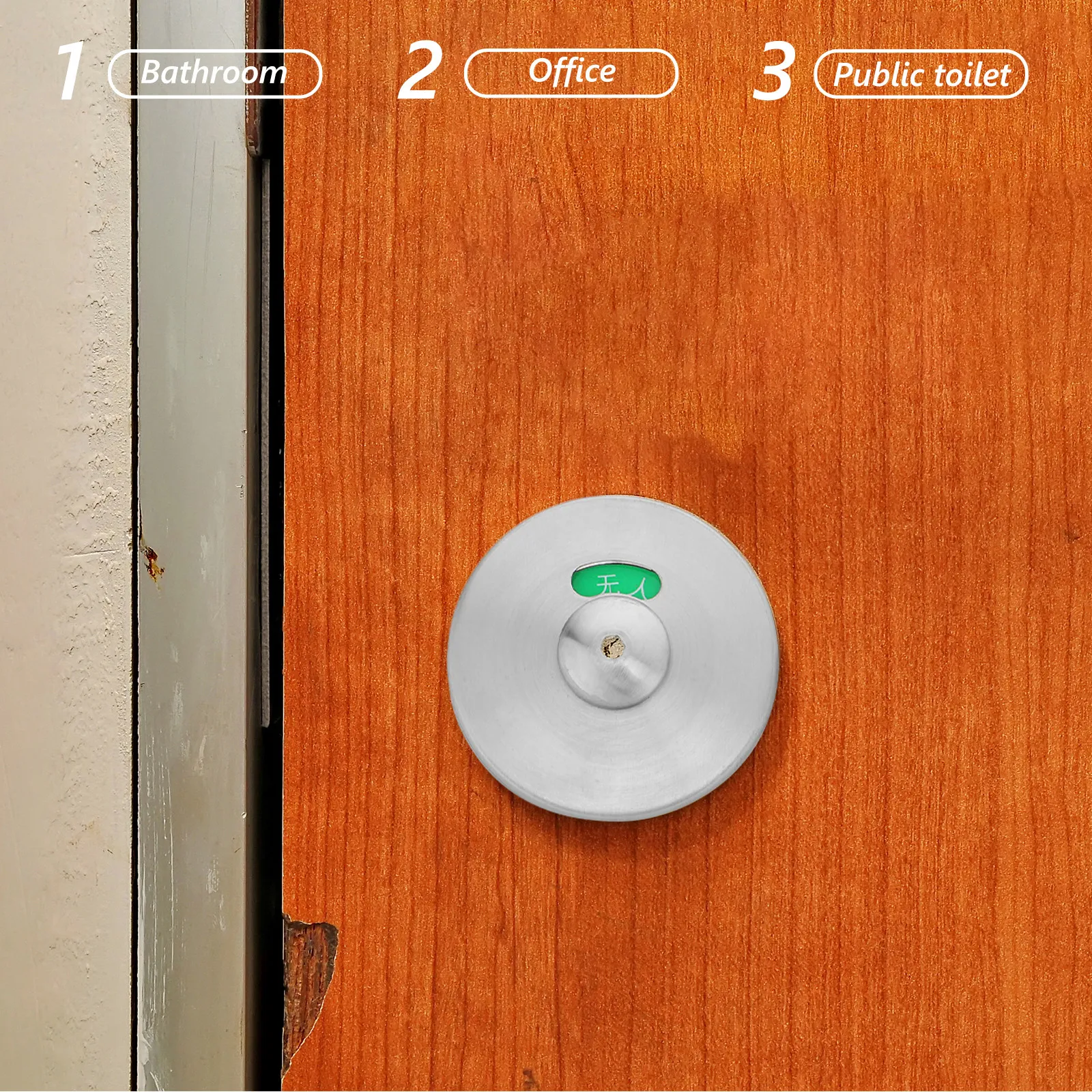 Stainless Steel Bathroom Stall Lock with Vacant/Occupied Indicator for Public Restroom Privacy Door