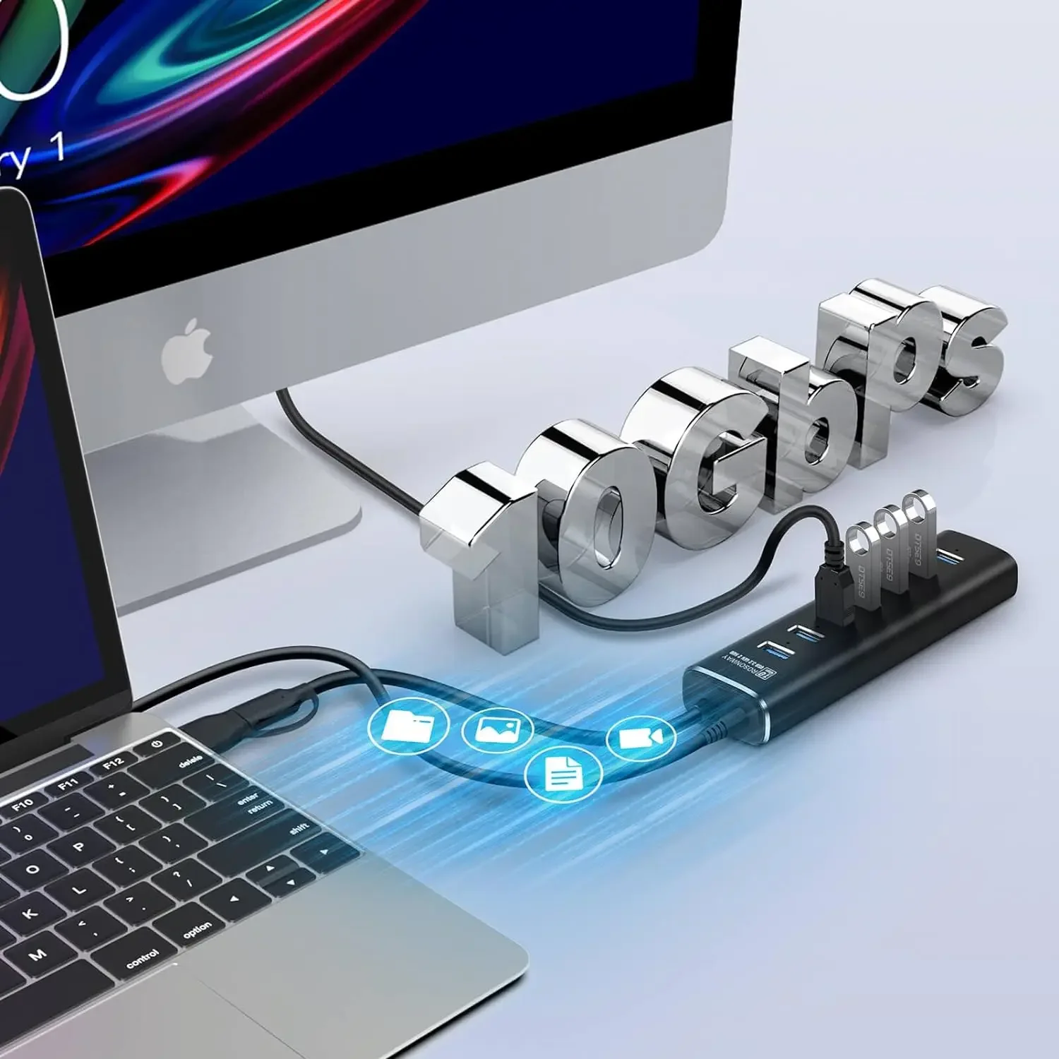 RSHTECH 7Port USB 3.2 Data Hub with Individual Switches Aluminum 10Gbps Multiport Adapter PC USB Expander for Laptop Accessories