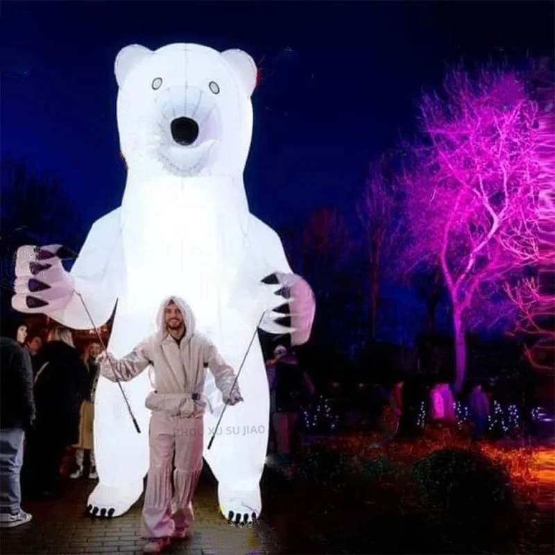 

Надувная кукла белого медведя с подсветкой, большая надувная белая прогулочная кукла в виде животного для фестиваля, сцены и уличных выступлений