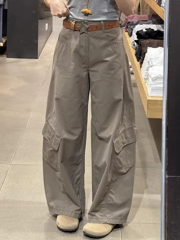 

plus Size Women's Military Green Workwear Wide Leg Pants High Waist Loose Fit Casual Straight Cut Trousers Autumn Winter New ...