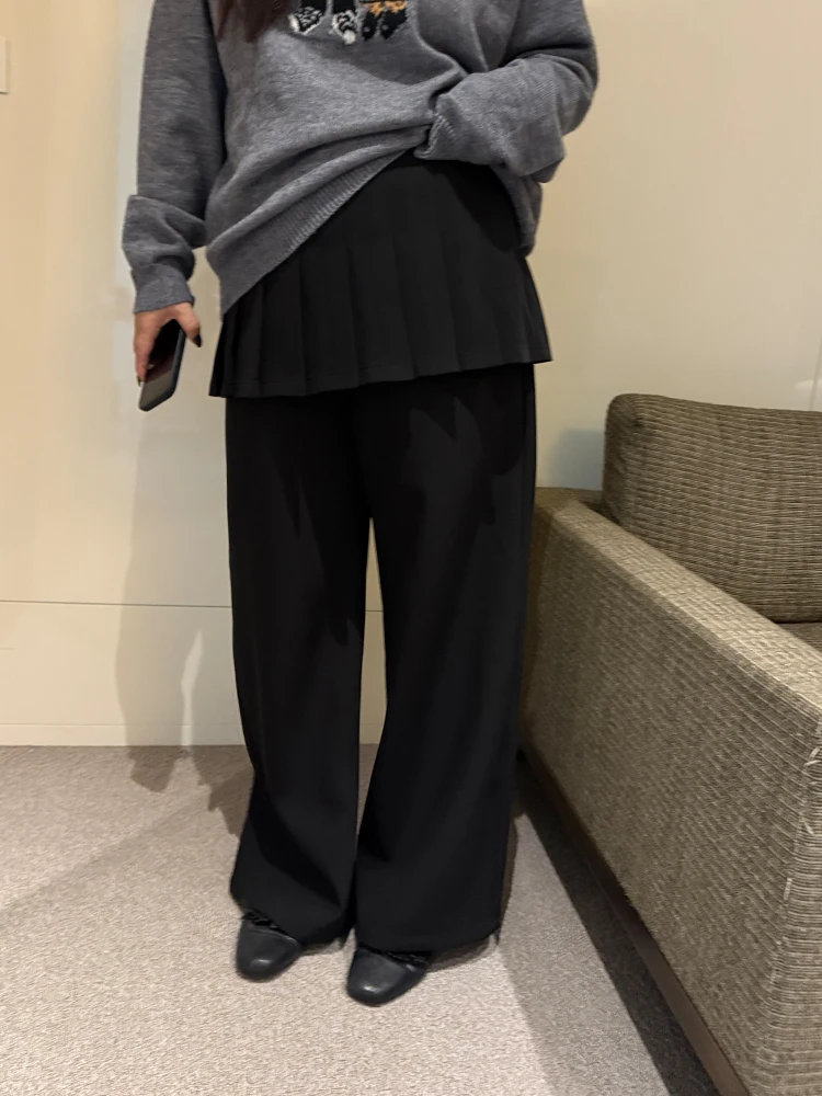 

Attractive plus Size Women's High Waist Wide Leg Pants Casual Sle Eye-ching Overlap Wear Meat Concealing Slimming Sk...