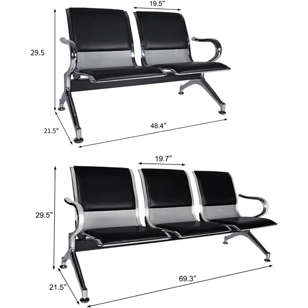 Waiting Room Bench, Airport Reception Chair with Armrests,PU Leather,5 Seater Waiting Room Chair for Salon, Bank, Waitings Bench