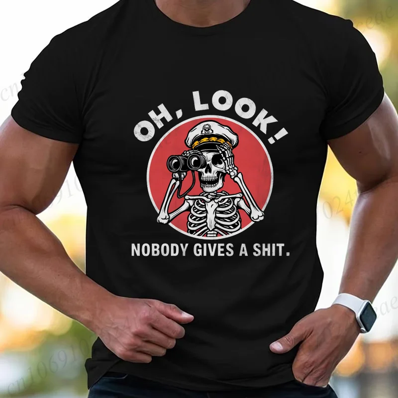 

Fun Skeleton Oh Look Nobody Gives A Gift Print T-Shirts Short Sleeve Men Women Oversized T-Shirts Oversized O-Neck New Tops Tees