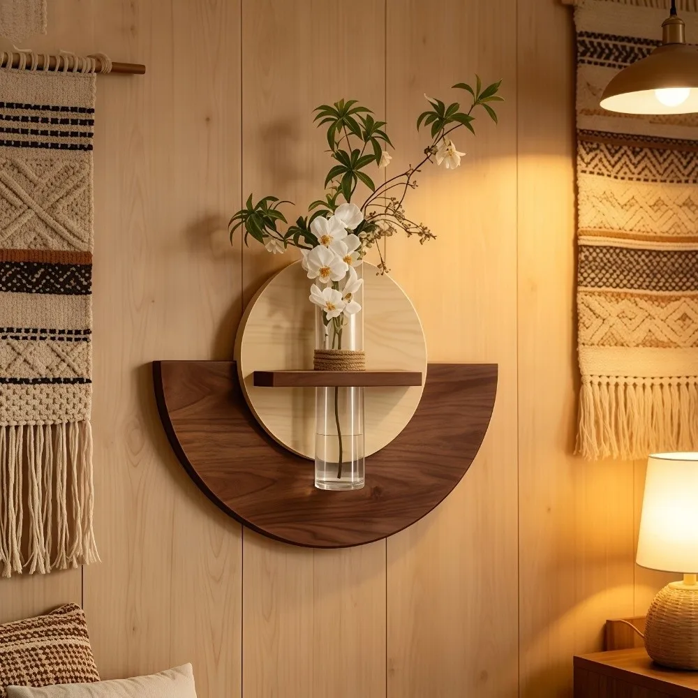 Oval Wood Wall Mount Flower Shelf Space Saving Thick Hanging Plant Panel Hydroponic Display Flower Stand Balcony Decor