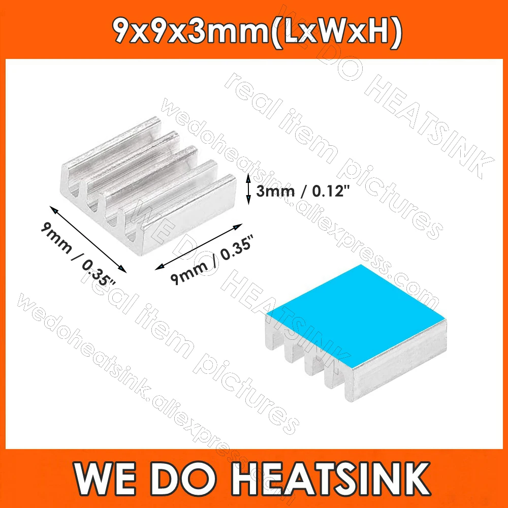 9x9x3mm 실버 톤 냉각 모듈 소형 알루미늄 방열판 증폭기 방열판 전도성 냉각기 핀 IC 트랜지스터 용