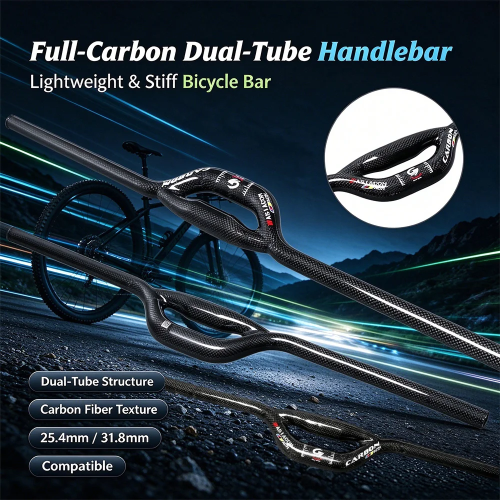 Lightweight Full Carbon Double Bar Handlebar 25.4mm 31.8mm Straight Drop Bar Folding Bike Cycling Replacement Part