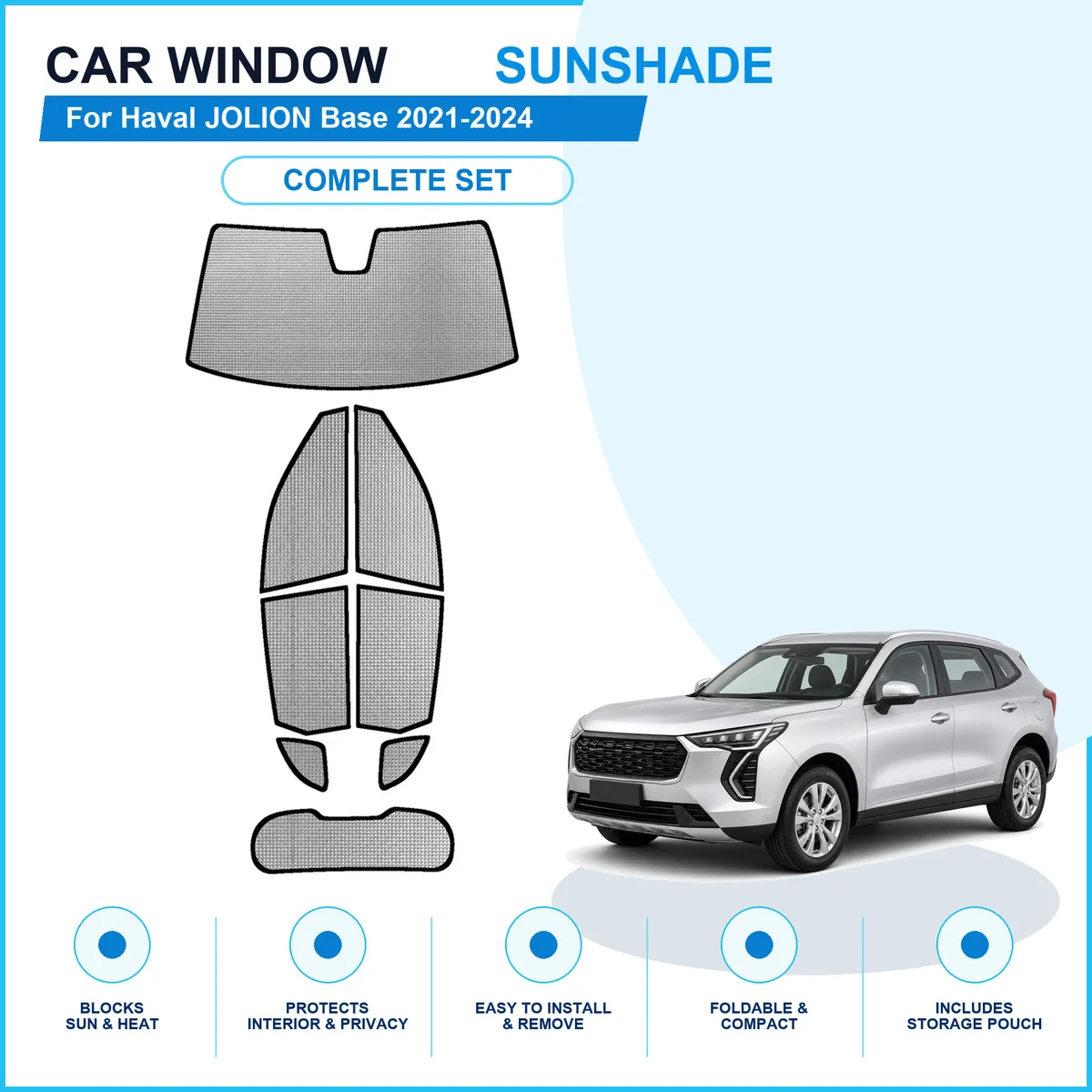 For Haval JOLION Base 2021-2024 Custom Full Set Window Sunshades Aluminum Foil Suction Cup Anti UV Privacy