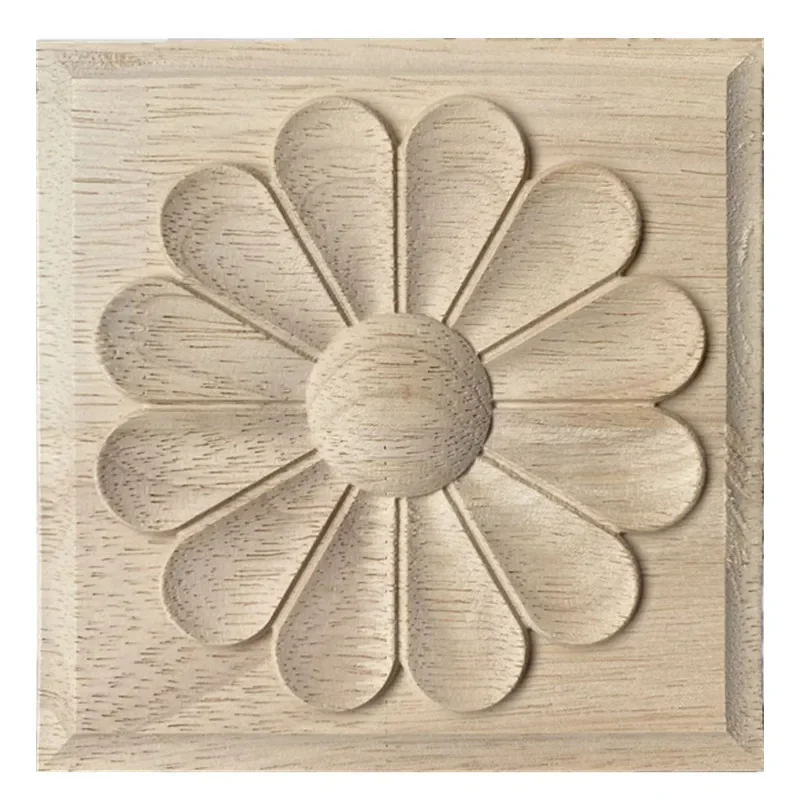 10PCS 5/6/8/10/12/15CM Wood Carving Figurines Floral Pattern Patch Furniture Door Flower Background Wall Cupboard Decoration