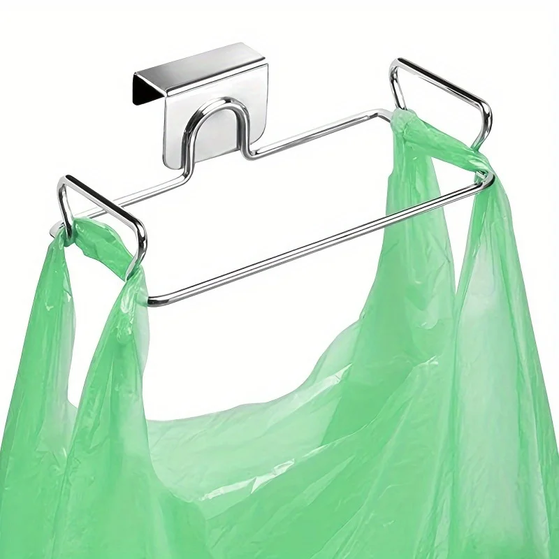 Stainless Steel Kitchen Trash Can, Rectangular Metal Garbage Bag Holder, Cabinet Door Waste Storage Rack