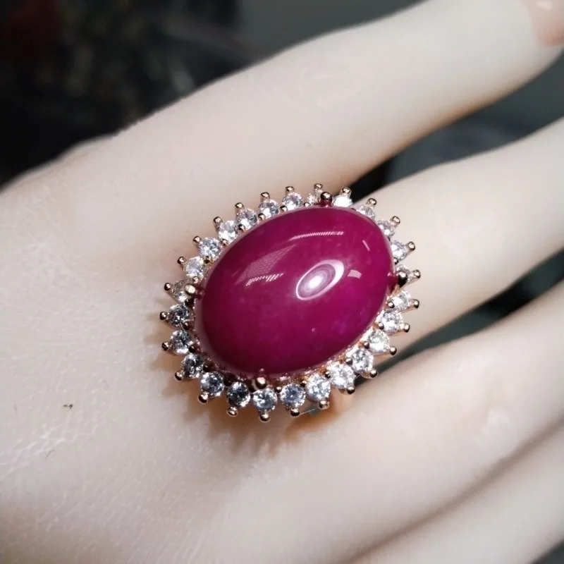 

Red Shujushi Silver Egg Noodle Women's Fashion Temperament Ring Jewelry Open Diamond Luxury