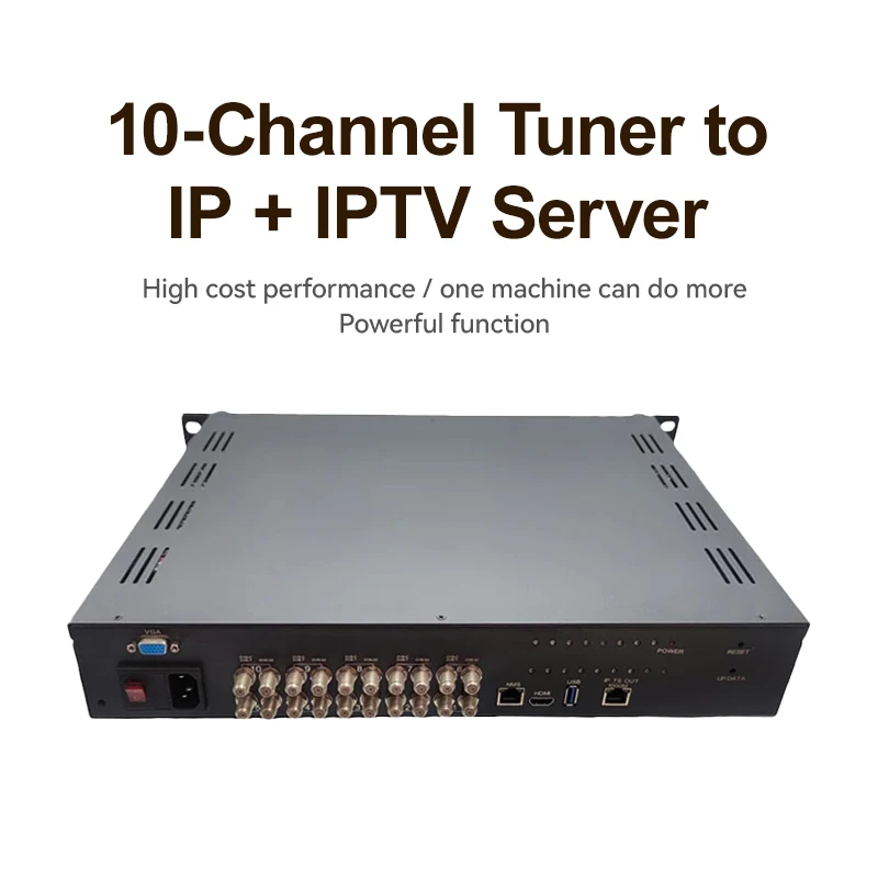 10-Channel Tuner to IP + IPTV Server 2-in-1 oscam Live + VOD + Intercom  RF to ip DVB-S2 DVB-T2 DVB-C ISDBT Receiver Demodulator