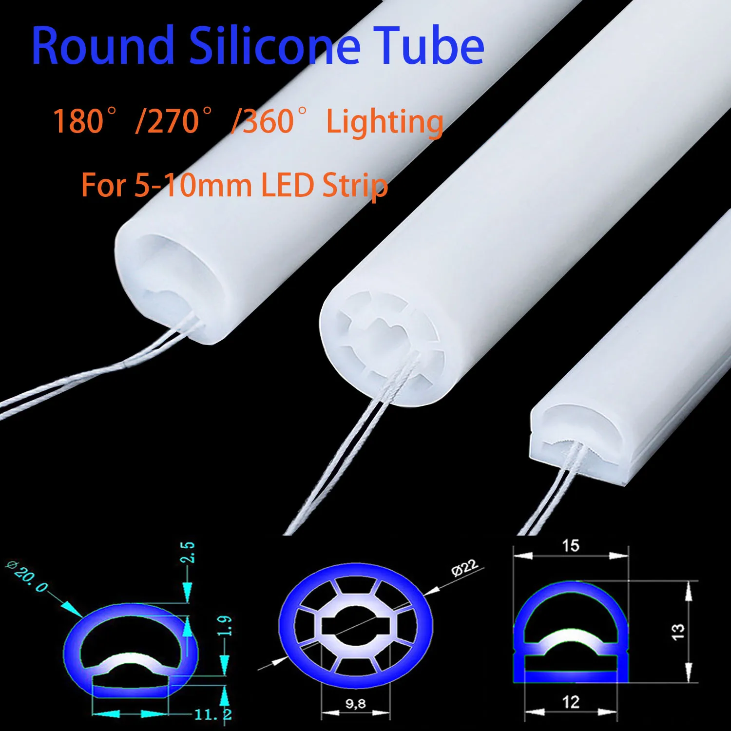 Glow Flexible Silicone Tube 180°270° 360° LED Strip Cover for  WS2811 WS2812 5-10mm IP67 Waterproof Round Light Diffusion Sleeve