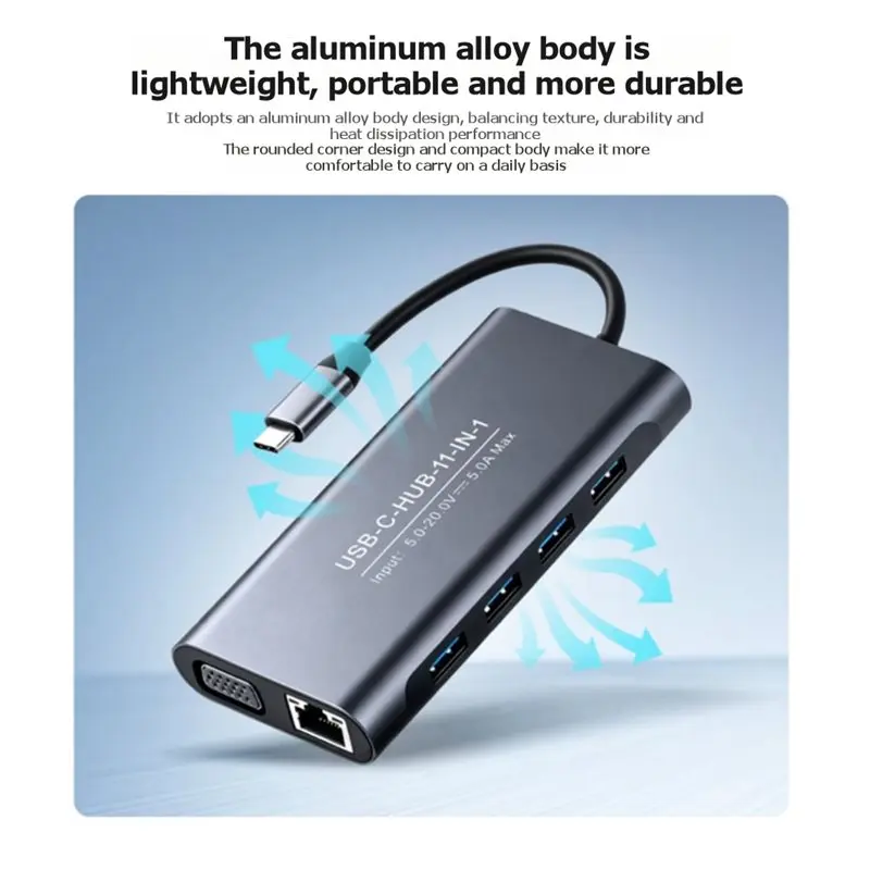 Classic-USB C 11-In-1 Docking Station Hub 4K 30Hz HDMI-Compatible Multiport Adapter With USB 3.0 Port PD 100W Fast Charging